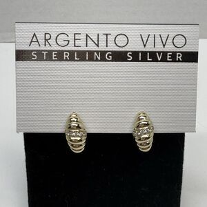 Argento Vivo Sterling Silver Gold Plated CZ Twisted Ribbed Hoop Earrings New